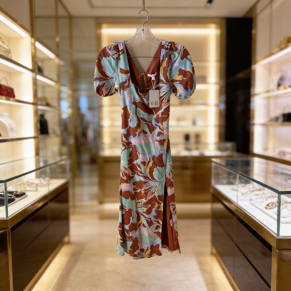 Gianni Bini Brown and Blue Floral Midi Dress